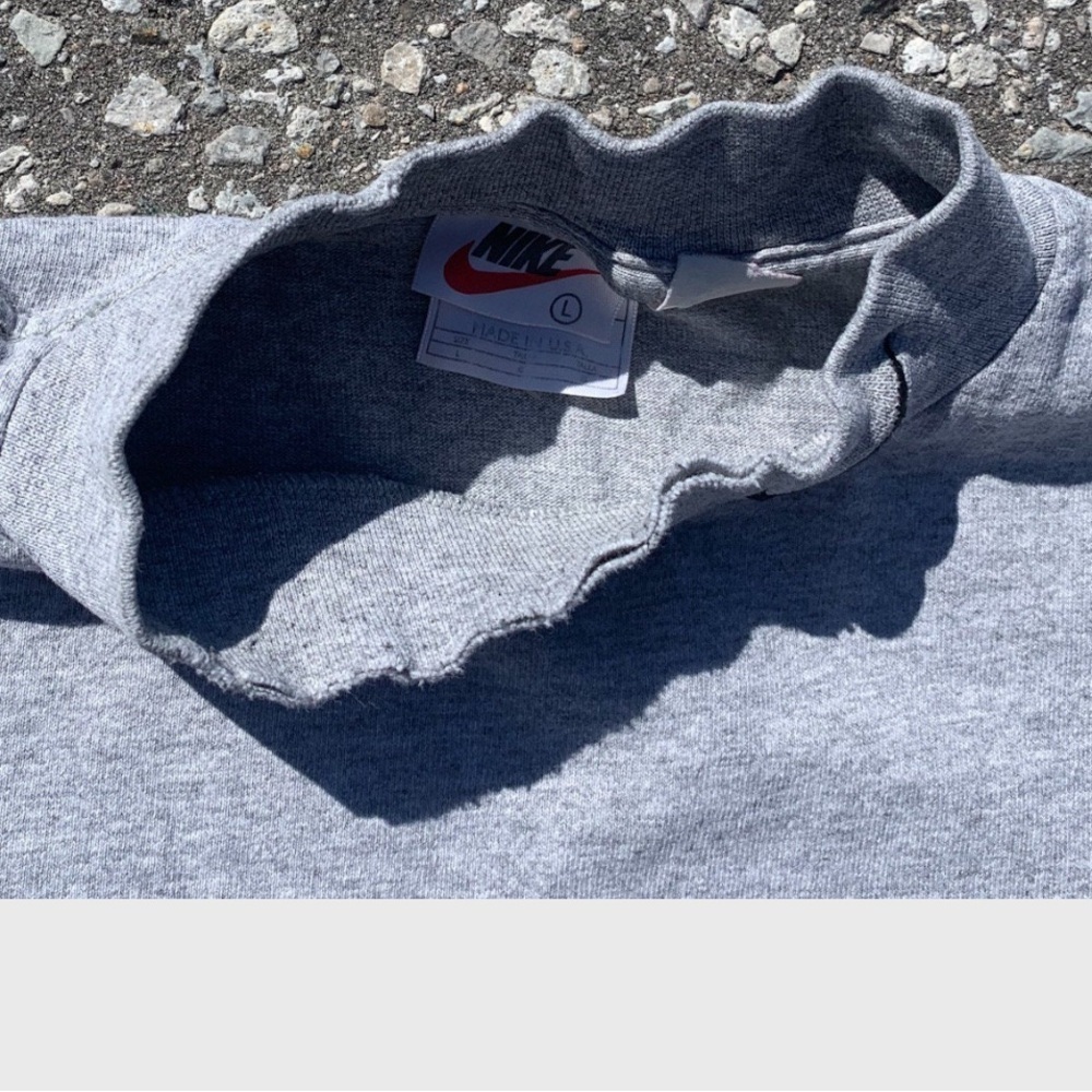 Vtg 90s Nike Mini Swoosh Mock Neck Long Sleeve Shirt L USA Made Grey Distressed - Picture 5 of 9